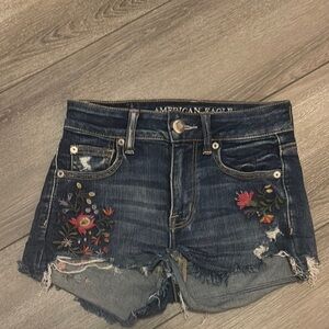 American Eagle Outfitters Blue Jean Shorts with Floral Embroidery